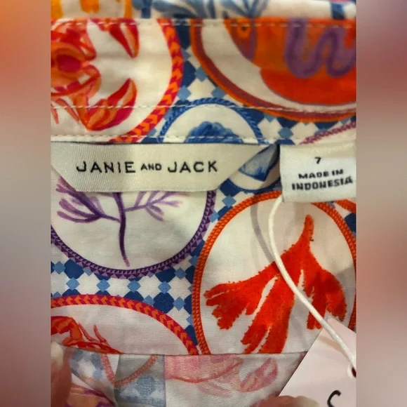 NWT- Janie and Jack Multicolor Patterned Button Down Shirt - Picture 4 of 5